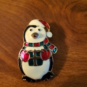 Jolly Holiday Penguin in mittens pin